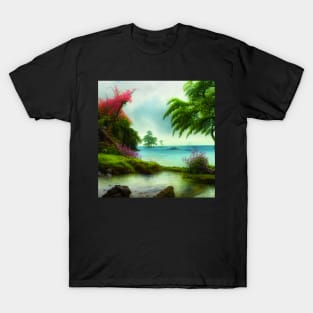 Magical Landscape featuring Sea and Plants, Vacation Beach T-Shirt